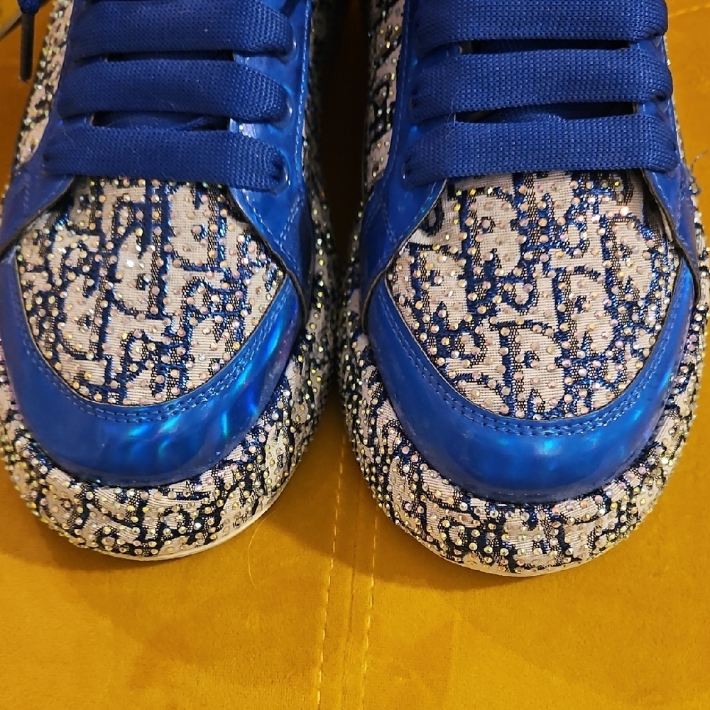 Christian Dior Like Royal Blue Patterned Lace-Up Sneakerswith CD logo - Picture 4 of 7